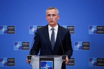 NATO Secretary General Stoltenberg holds a news conference in Brussels