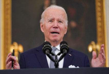 U.S. President Joe Biden delivers remarks on the December 2021 jobs report during a speech in the State Dining Room at the White House in Washington, U.S., January 7, 2022. Photo by Kevin Lamarque/REUTERS