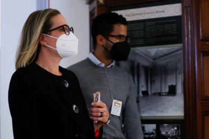 Senate Democratic lunch on Capitol Hill to discuss voting rights legislation, in Washington