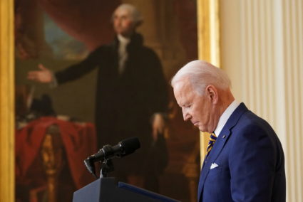 U.S. President Joe Biden holds a formal news conference in the East Room of the White House, in Washington, D.C., U.S., January 19, 2022. Photo by Kevin Lamarque/REUTERS