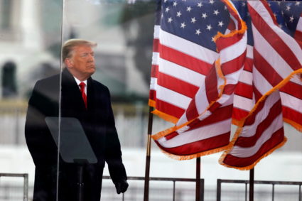 U.S. President Donald Trump looks on at the end of his speech during a rally to contest the certification of the 2020 U.S. presidential election results by the U.S. Congress, in Washington, U.S, January 6, 2021. Photo by Jim Bourg/REUTERS