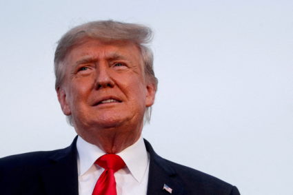 Former U.S. President Donald Trump looks on during his first post-presidency campaign rally at the Lorain County Fairgrounds in Wellington, Ohio, U.S., June 26, 2021. Photo by Shannon Stapleton/REUTERS