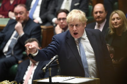 British Prime Minister Boris Johnson makes a statement on Sue Gray's report regarding the alleged Downing Street parties during COVID-19 lockdown, in the House of Commons in London, Britain, January 31, 2022. Photo by UK Parliament/Jessica Taylor/Handout via REUTERS