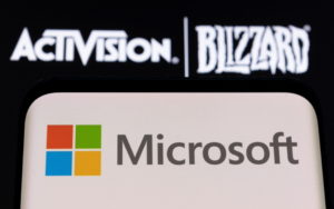 Illustration of Microsoft and Activision Blizzard logos