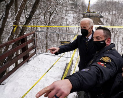 U.S. President Joe Biden visits the site of bridge collapse in Pittsburgh, Pennsylvania