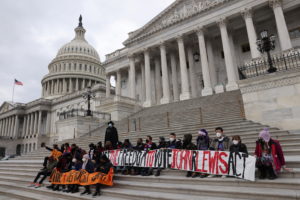 People protest for voting rights at the U.S. Capitol building