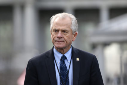 White House trade adviser Peter Navarro listens to a news conference about a presidential executive order relating to military veterans outside of the West Wing of the White House in Washington, U.S. March 4, 2019. Photo by Leah Millis/REUTERS