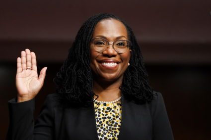 Ketanji Brown Jackson, nominated to be a U.S. Circuit Judge for the District of Columbia Circuit, is sworn in to testify before a Senate Judiciary Committee hearing on pending judicial nominations on Capitol Hill in Washington, U.S., April 28, 2021. Photo by Kevin Lamarque/Pool/REUTERS