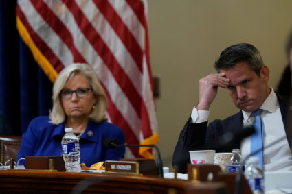U.S. Rep. Liz Cheney, R-Wyo., and Rep. Adam Kinzinger, R-Ill., listen as Rep. Elaine Luria, D-Va., speaks during the House select committee hearing on the Jan. 6 attack on Capitol Hill in Washington, U.S., July 27, 2021. Photo by Andrew Harnik/Pool via REUTERS