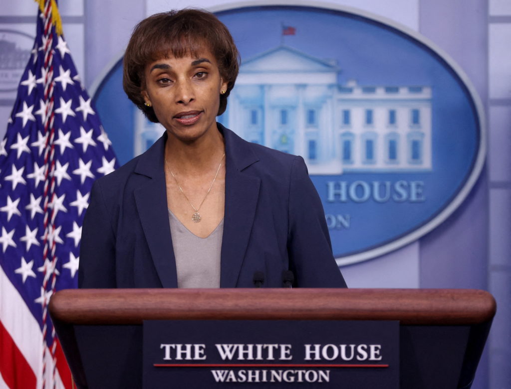 FILE PHOTO: White House Council of Economic Advisers Chair Rouse joins White House Press Secretary Psaki for the daily pre...