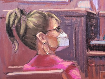 Sarah Palin, 2008 Republican vice presidential candidate and former Alaska governor, watches as James Bennet testifies during Palin's defamation lawsuit trial against the New York Times, at the United States Courthouse in the Manhattan borough of New York City, U.S., February 9, 2022 in this courtroom sketch. Photo by Jane Rosenberg/REUTERS