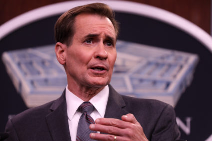 Pentagon Press Secretary John Kirby speaks during a briefing at the Pentagon