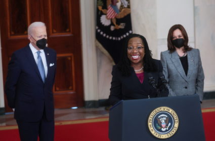 U.S. President Joe Biden announces appellate Judge Ketanji Brown Jackson as his Supreme Court nominee at the White House i...