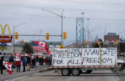 FILE PHOTO: Truckers and supporters continue to protest against COVID-19 vaccine mandates, in Windsor