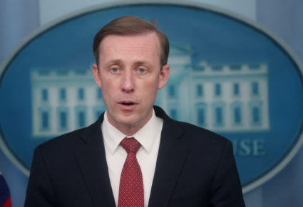 White House National Security Advisor Jake Sullivan speaks to the news media about the situation in Ukraine during a daily...