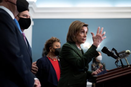Speaker Pelosi hosts a weekly news confrence on Capitol Hill in Washington