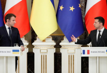 Ukrainian President Zelenskiy meets with French President Macron in Kyiv