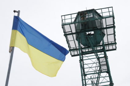 Ukrainian border guards keep watch on the border with Russia in Chernihiv region