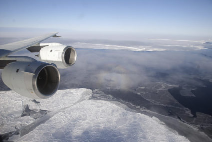 Handout photo of NASA's DC-8 flies over the Brunt Ice Shelf in Antarctica