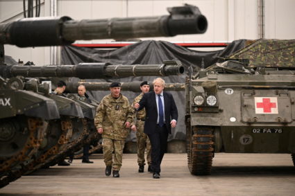 British PM Johnson and NATO Secretary-General Stoltenberg meet NATO troops at Tapa Military Base