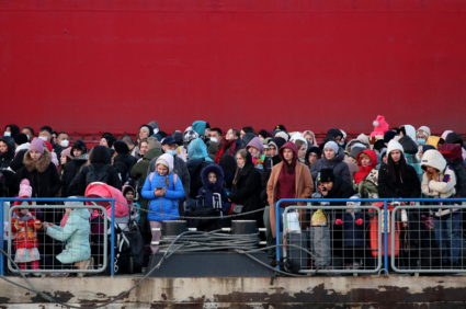 People fleeing from Ukraine to Romania arrive at Isaccea border crossing