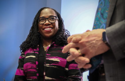U.S. Supreme Court nominee and federal appeals court Judge Ketanji Brown Jackson meets with U.S. Senator Jon Cornyn, in Wa...