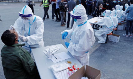 Makeshift nucleic acid testing site in Shanghai