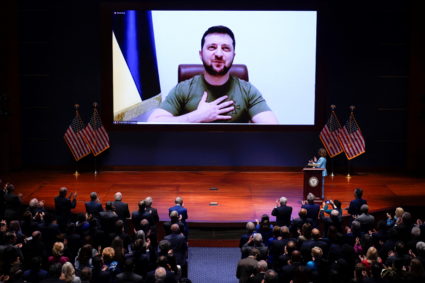 Ukrainian President Volodymyr Zelenskyy delivers a virtual address to Congress at the Capitol