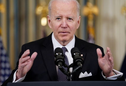 U.S. President Joe Biden announces his budget proposal for fiscal year 2023, in the State Dining Room at the White House in Washington, U.S., March 28, 2022. Photo by Kevin Lamarque/REUTERS
