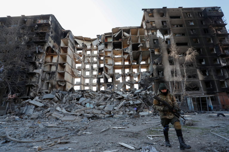 A view shows the besieged city of Mariupol