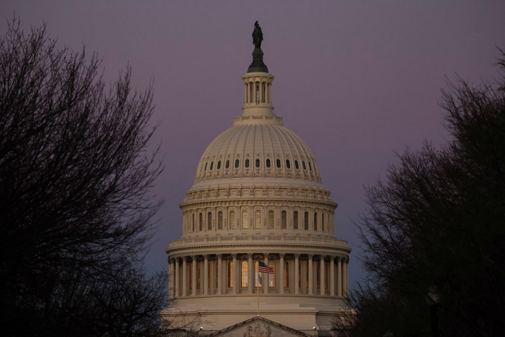 A view of the U.S. Capitol building as the sunrises in Washington, U.S., February 10, 2022. Photo by Brendan McDermid/REUTERS
