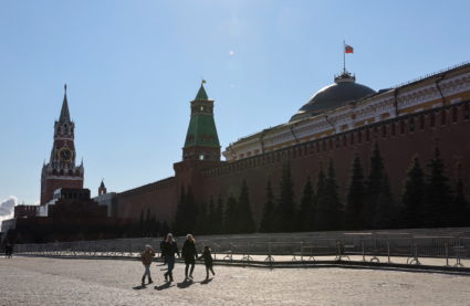 People walk in Red Square in Moscow