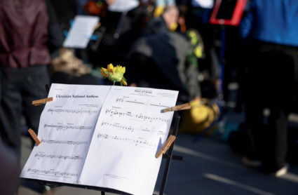 Orchestral flashmob 'Music for Peace' during protest against Russia's invasion of Ukraine, in London