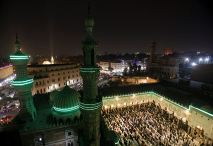 Eve of the first night of the Muslim holy fasting month of Ramadan, at Al Azhar mosque in Cairo