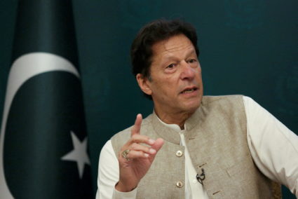 FILE PHOTO: Pakistani Prime Minister Imran Khan speaks during an interview with Reuters in Islamabad