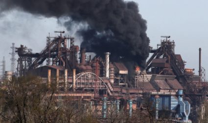 FILE PHOTO: FILE PHOTO: Smoke rises above a plant of Azovstal Iron and Steel Works in Mariupol