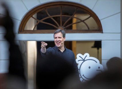 American cartoonist Jeff Kinney is seen during his visit in Oslo