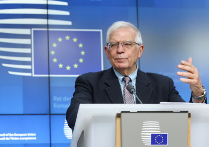 High Representative of the European Union for Foreign Affairs and Security Policy Borrell attends a news conference in Bru...