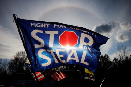 A "Stop the Steal" flag flies outside a campaign rally with U.S. President Donald Trump and Republican U.S. Senator Kelly Loeffler on the eve of Georgia’s run-off election in Dalton, Georgia, U.S., January 4, 2021. Photo by Brian Snyder/REUTERS