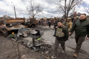 Ukraine's President Zelenskiy visits the town of Bucha