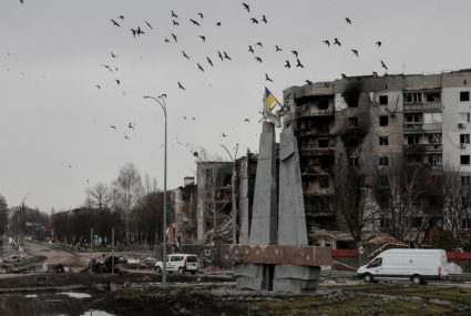 Destroyed houses are seen in Borodyanka