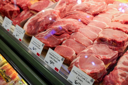 FILE PHOTO: Prices are seen on a selection of red meat in Manhattan, New York City