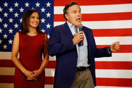 Republican Party U.S. Senate candidate David McCormick speaks to supporters alongside his wife, Dina Powell McCormick, at an election night event in Pittsburgh, Pennsylvania, U.S. May 17, 2022. Picture taken May 17, 2022. Photo by Quinn Glabicki/REUTERS