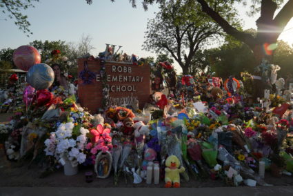 Memorial for the victims of a mass shooting in Uvalde, Texas
