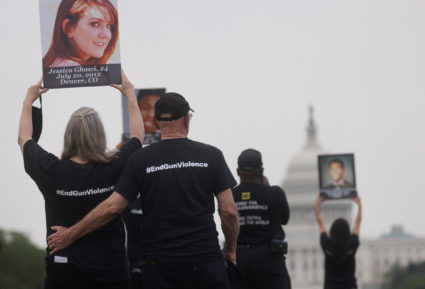 Gun violence survivors speak on the National Mall in Washington, U.S.