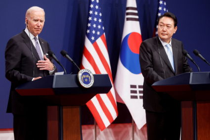 U.S. President Biden and South Korean President Yoon Suk-youl hold a joint news conference, in Seoul