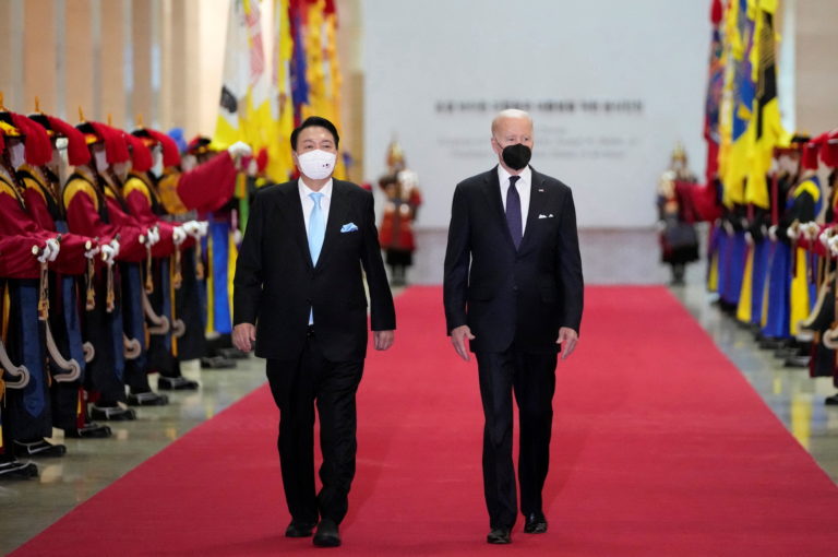 U.S. President Joe Biden and South Korean President Yoon Suk-yeol attend a state banquet, in Seoul