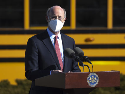 Pennsylvania Gov. Tom Wolf Visits Site For Giving Teachers COVID-19 Vaccine