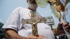FILE PHOTO: A Pro-Life Supporter protests outside of Planned Parenthood as a deadline looms to renew the license of Missou...