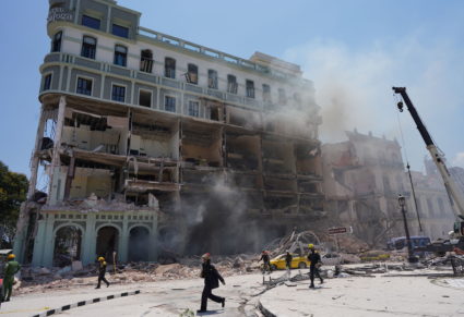 Aftermath of explosion at Hotel Saratoga, in Havana